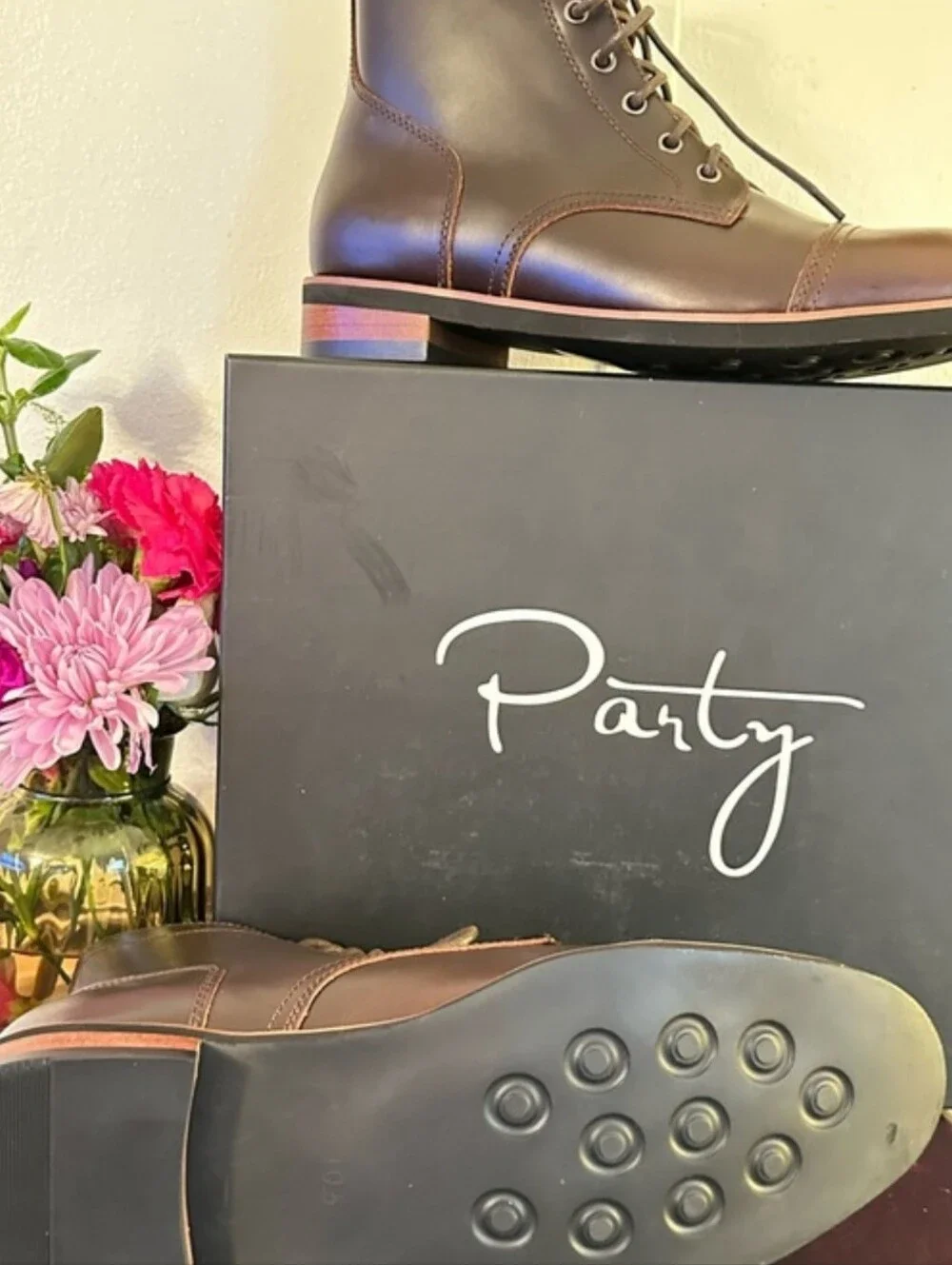 Party Men's Dark Brown Leather Cap-Toe Chukka Boots Size 10.5 New